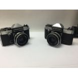 Two vintage praktica super TL cameras and an exa a