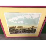 A framed Robert Barnes lithography titled Field Ed