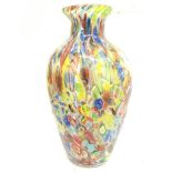 Coloured floral art glass vase, some damage of the