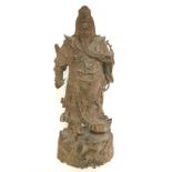 Chinese carved hardwood figure of a Guan Yu. 38m t