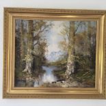 A framed 20th century oil painting study of a rive