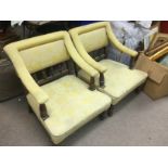 A pair of Edwardian chairs in yellow fabric. Shipping category D.