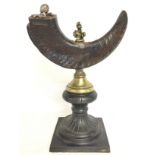 Brass mounted Rams horn snuff mull, approximately