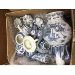 Four boxes of mainly blue and white ceramics. Ship