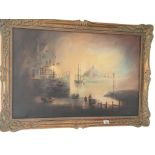 A framed oil painting The Anchor Key Indistinctly
