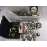 A box of oddments including various silver plated