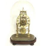 Skeleton clock under a broken glass dome, 30cm tal