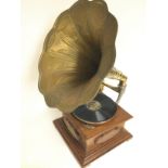 A HMV gramophone with brass horn , postage cat D