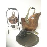 An ornate brass and wrought iron kettle on stand a