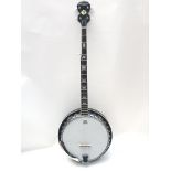 A Westfield five string Banjo with a hard carry ca