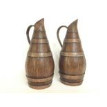 Antique brass decorated wooden jugs with handles p