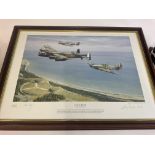 A framed RAF WWII signed picture. Approx 65x49cm