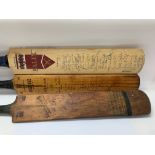 3 vintage cricket bats, 2 signed examples to inclu