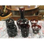Bohemian decanter and glasses, postage cat D