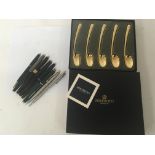 A cased set of gold plated modern design Mikimoto