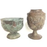 A Chinese metal libation cup and a metal vase both