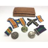 Three WW1 medals including a Palestine bar, ribbon