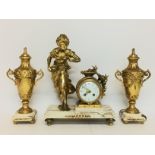 Marble and Brass Clock garniture, with a mounted b