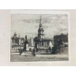 A pen and ink drawing of Trafalgar Square together