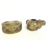 Oriental brass box with applied copper birds and a