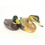 Carved and painted decoy ducks , approximately 19c