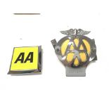 Two AA car badges. Postage B NO RESERVE