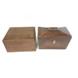 A George III mahogany tea caddy and cigar box. Pos