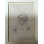 A framed pencil sketch depicting a portrait of a c