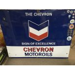 A large metal Chevron Motor Oil sign. Approximatel
