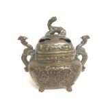 A 19th century Chinese bronze censor, with a lid g