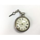 A Georgian silver pair cased key wind pocket watch