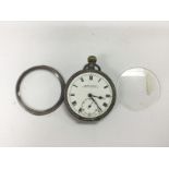 A silver cased pocket watch, damaged. Shipping cat