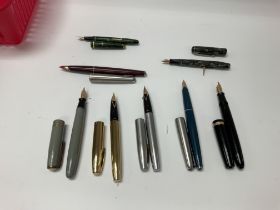 A collection of 10 fountain pens 8 with 14ct gold