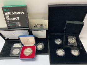Cased silver coins. To include 2019 Stephen Hawkin