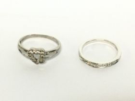 9ct white gold heart shaped ring (1.9g) & a silver