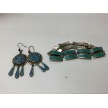 A Mexican turquoise and silver earrings and bracel