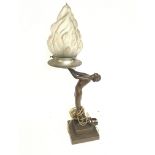An Art nouveau style Bronze electric lamp featurin