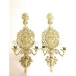 Large Ornate Victorian brass wall sconces , 65cm t