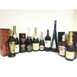 A collection of various spirits and wines includin