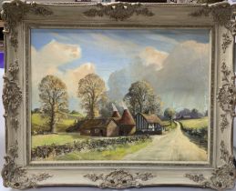 Frank Edwards, framed oil on canvas, countryside scene. 76cm x 63cm. (D)