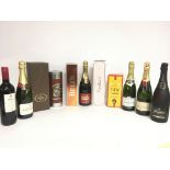 A collection of spirits, wines, champagne includin