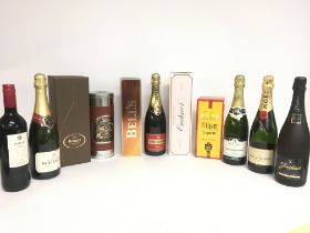 A collection of spirits, wines, champagne includin