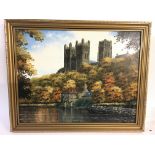 Oil painting of Durham cathedral by J C Madgin 1986. In frame approximately 50cm by 40cm, Postage