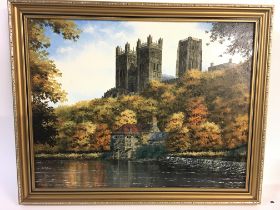 Oil painting of Durham cathedral by J C Madgin 1986. In frame approximately 50cm by 40cm, Postage