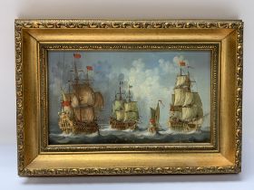 A small naval subject gilt framed oil on board. 32