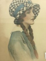 A framed 1920 watercolour portrait of a young girl