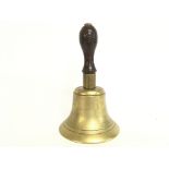 Brass handbell with wooden handle , 23cm tall.post