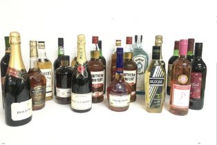 A collection of wines and spirits including Bombay