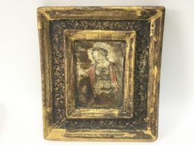 An antique icon with a gilded frame, approx 15cm x