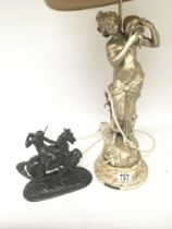 A Spelter figure of an Indian on horse back being